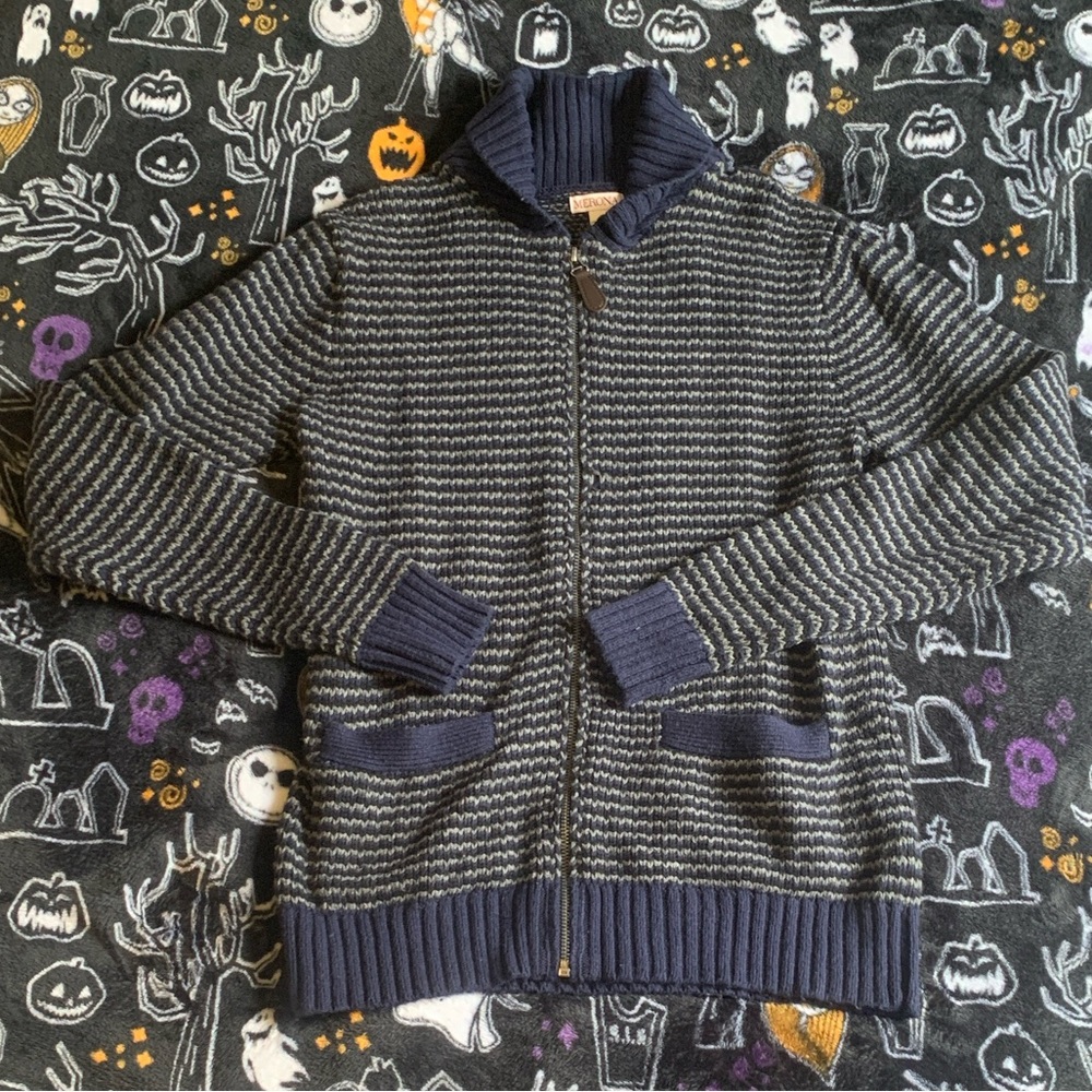 Merona Striped Navy and Gray Cardigan